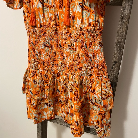 Aerie Orange Floral Smocked Waist Mini Dress - Picture 5 of 8